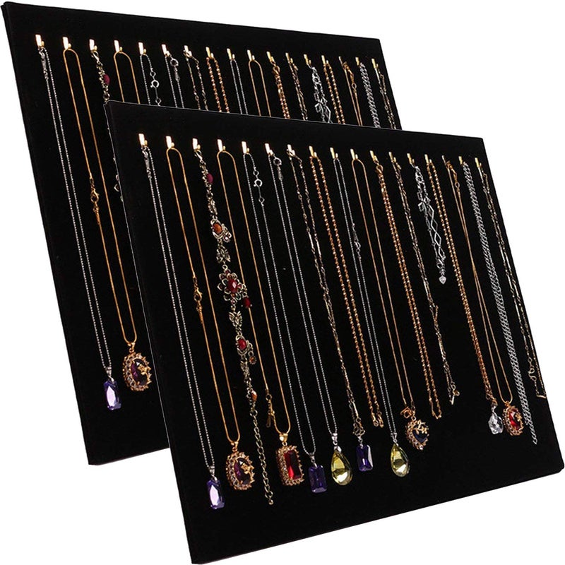 Jashem 17 Hooks Necklace Display Jewelry Tray Organizer Pad Showcase Display Case 14.7"x12" (2 pieces) - Image 1